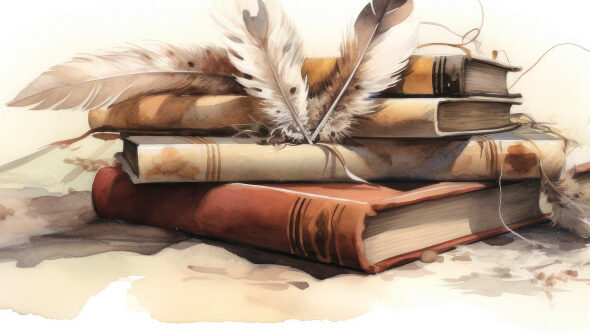 Cursuri 447 Watercolour-Illustration-Books-With-Feather-Top-Generative-Ai (1)