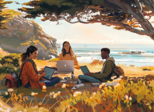 Cursuri 379 Scene-With-Diverse-Young-People-Being-Digital-Nomads-Working-Remotely-From-Dreamy-Locations