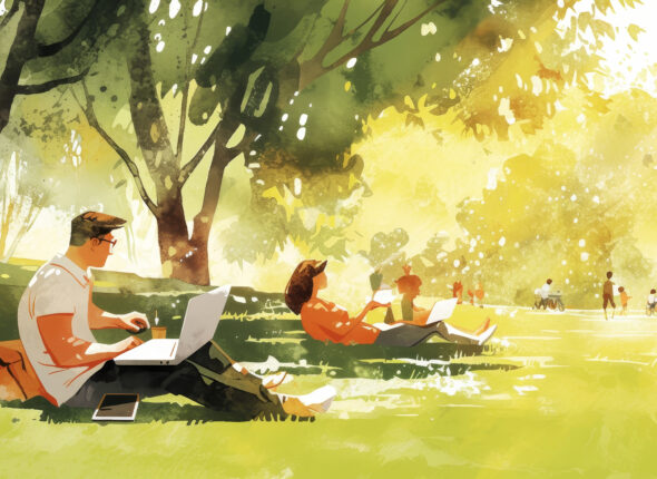 Cursuri 375 Students Studying Outdoors On A Bright Sunny Day In The Park